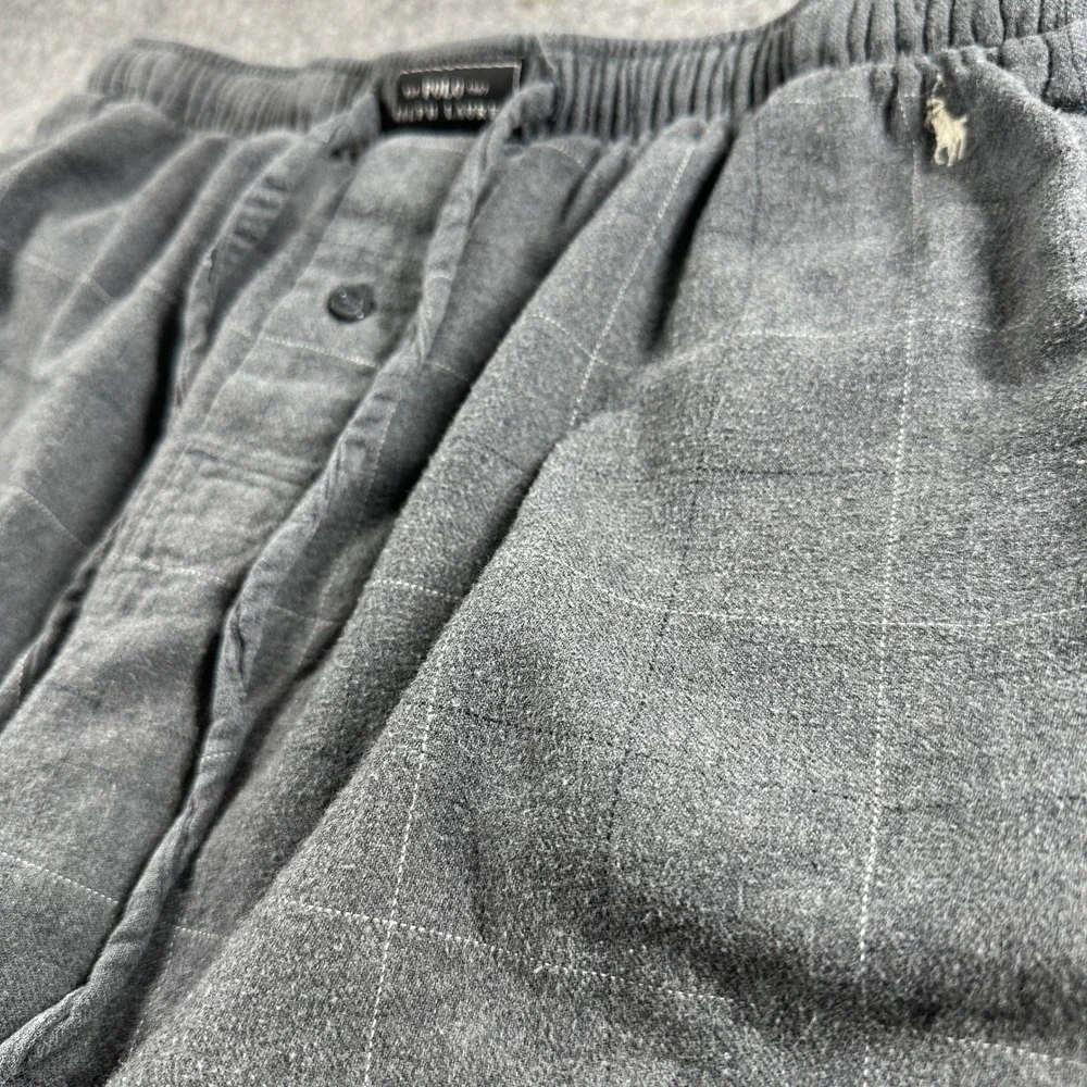 Polo Ralph Lauren Pajama Pants Mens M Gray Windowpane Plaid Cotton Sleepwear